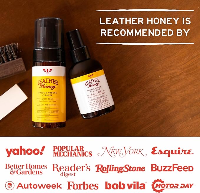 Leather Honey Suede Protector Spray: NonToxic, Non-aerosol Water and Stain Repellent. Protect Suede & Nubuck Shoes, Uggs, Boots, Furniture, Jackets, Bags & Apparel, 4oz