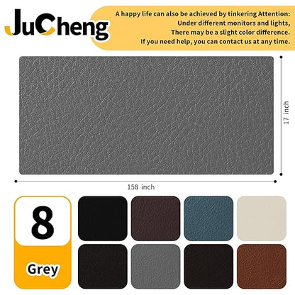 JuCheng Leather Repair Kit -Leather Repair Patch Self-Adhesive Waterproof Patch & Glue for Furniture, Car Seats, Sofa, Couch, Vinyl - Instant Fix for Tears & Scratches (Grey, 17X158 inch)