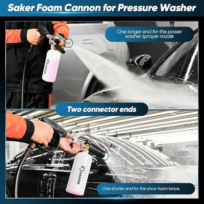 Saker Foam Cannon Dual Connector Accessory for Pressure Washer Kit,with Foam Cannon Dual Connector,Pressure Washer Gun for Car Washing and Cleaning,5 Power Washer Sprayer Nozzles