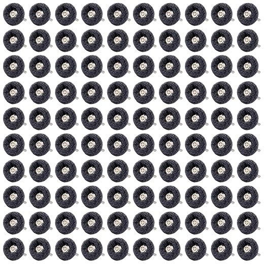 100 PCS Abrasive Buffing Wheels,1 Inch Buffing Polishing Wheel Set for Rotary Tool Accessorie 1/8'' (3mm) Shank, Black 400 Grits for Metal,Wood, Rust Removal