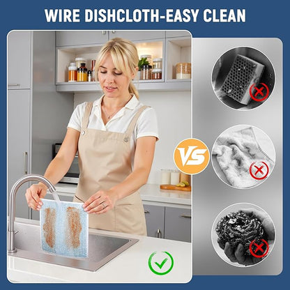 CJACJA Double Side Non Scratch Wire Dishcloth 15pcs-Multipurpose Wire Dishwashing Rags Wire Mesh Cleaning Cloth,Kitchen Towels and Dishcloths Sets Microfiber Cloth for Cleaning Pans Sinks & Cookware