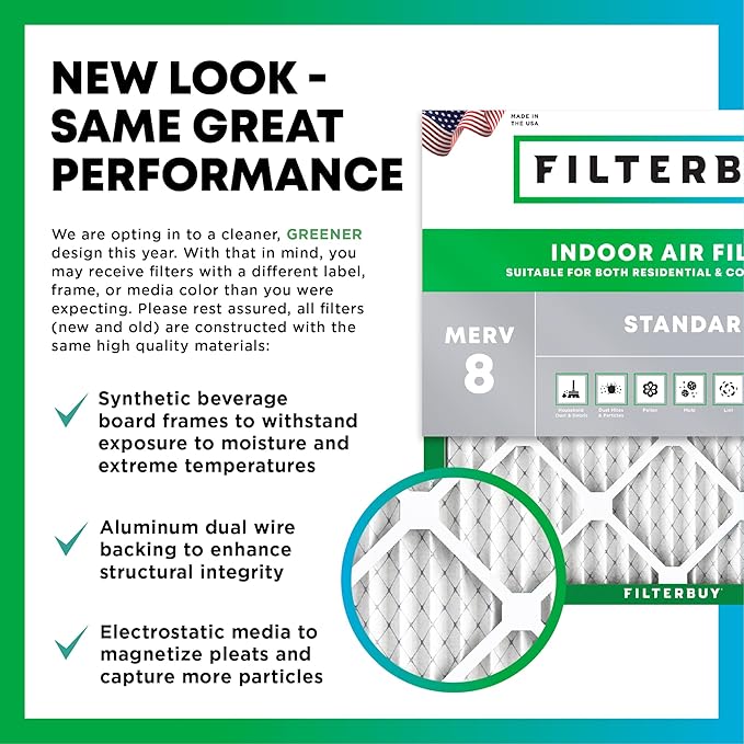 Filterbuy 21.5x26x4 Air Filter MERV 8 Essential Dust & Allergy Defense (6-Pack), Electrostatic Pleated HVAC AC Furnace Filters Replacement, Made in USA (Actual Size: 21.50 x 26.00 x 3.63)