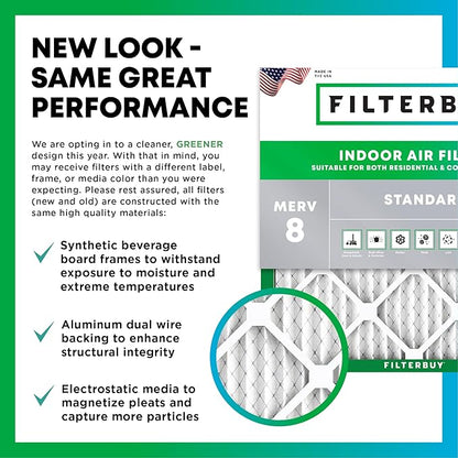 Filterbuy 21.5x26x4 Air Filter MERV 8 Essential Dust & Allergy Defense (6-Pack), Electrostatic Pleated HVAC AC Furnace Filters Replacement, Made in USA (Actual Size: 21.50 x 26.00 x 3.63)