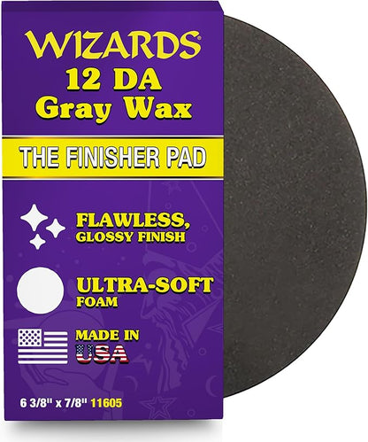 Wizards 21 DA Gray Wax and Finishing Pad - Wax Applicator and Finishing Pad - Comes with Velcro Attachment - Compatible with Wizards 21 Big Throw Polisher - ‎6 3/8" x 7/8"