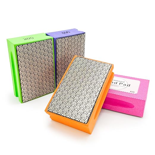 Diamond Hand Polishing Pads, 4PCS Diamond Sanding Pads with Foam Backing 60/100/200/400 Grit,Sanding Block for Glass Wood Ceramic Marble Metal Tile Tools(Wet&Dry