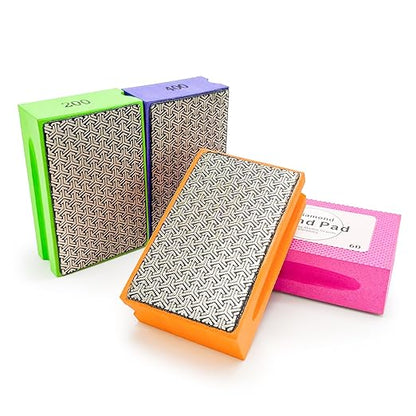 Diamond Hand Polishing Pads, 4PCS Diamond Sanding Pads with Foam Backing 60/100/200/400 Grit,Sanding Block for Glass Wood Ceramic Marble Metal Tile Tools(Wet&Dry