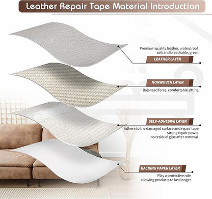 KING MOUNTAIN Leather Repair Patch,4 x 63 Inches self Adhesive Leather Repair Tape for Damaged Leather Furniture, Sofa Seating,Car Seats, Leather Goods(Light Grey)
