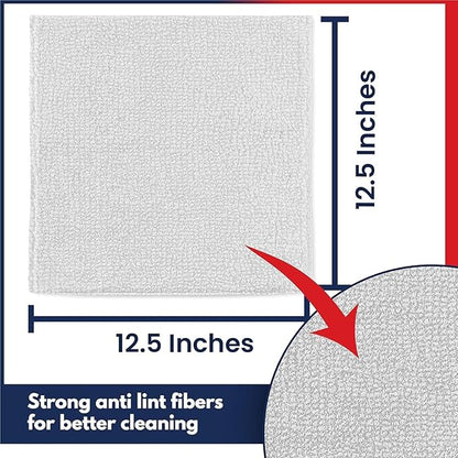 USANOOKS Microfiber Cleaning Cloth - White - 100Pcs (12.5x12.5 inch) High Performance - 1200 Washes, Ultra Absorbent Car Towel Traps Grime & Liquid for Streak-Free Mirror Shine - Car Washing Cloth