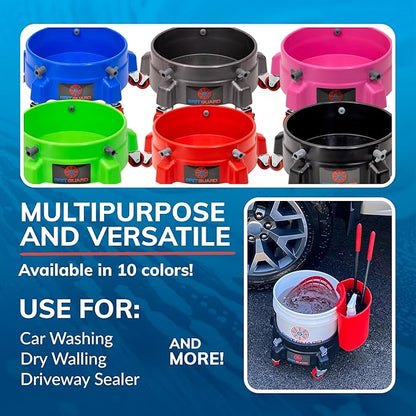Grit Guard Bucket Dolly with Wheels - Rolling Detailing Wash Bucket with 5 Wheels and 2 Locking Casters Compatible with 2.5, 4, 5 and 6 Gallon Buckets (Black, 3" Grey Casters)