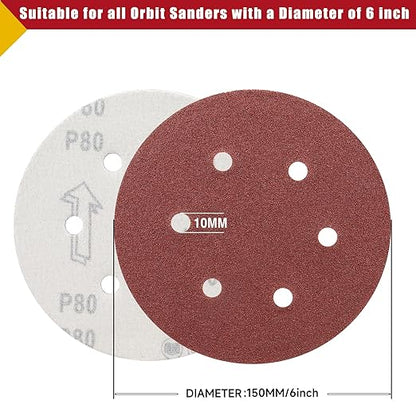 100 PCS 6 Inch Sanding Discs 320 Grit, 6 Hole Hook and Loop Sandpaper, Round Orbital Sand Paper Discs for Sander