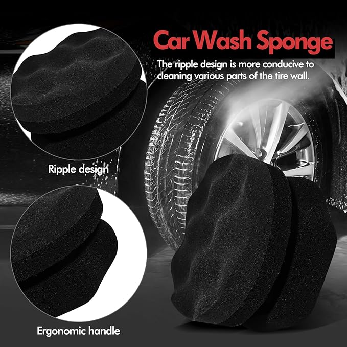 SolidSS 2 Pack Large Tire Hex Tire Shine Applicator Pads, Durable and Reusable Grip Applicator for Tire Polishing Car Cleaning (Red+Black)