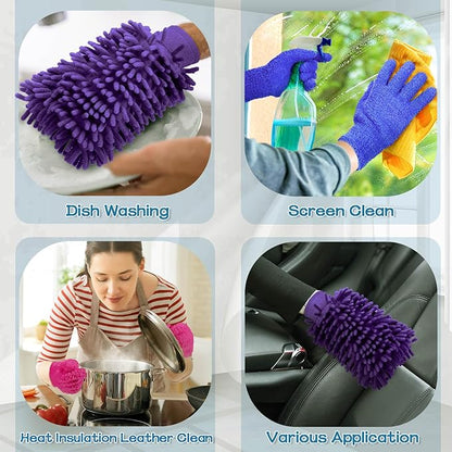 Potchen 6 Pcs Microfiber Dusting Mitt Gloves Microfiber Washable Dusting Gloves Car Wash Mitt for Leaf Cleaning Plant