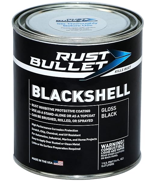 RUST BULLET BlackShell - Gloss Black - 1 Pint - Corrosion Preventive Coating, UV Resistant Rust Proofing Paint, Long-Lasting Metal Protection