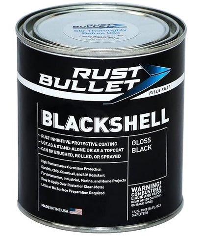 RUST BULLET BlackShell - Gloss Black - 1 Pint - Corrosion Preventive Coating, UV Resistant Rust Proofing Paint, Long-Lasting Metal Protection