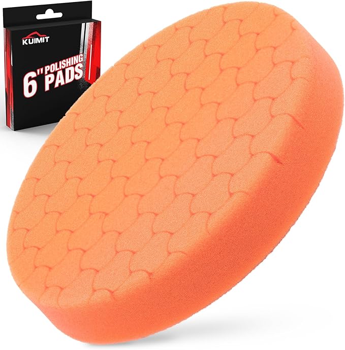 KUIMIT Orange Polish Pad, Buffing Polishing Pads, 1Pc 6.5 Inch Face for 6 Inch 150mm Backing Plate Compound Buffing Sponge Pads for Car Buffer Polisher Compounding, Polishing and Waxing