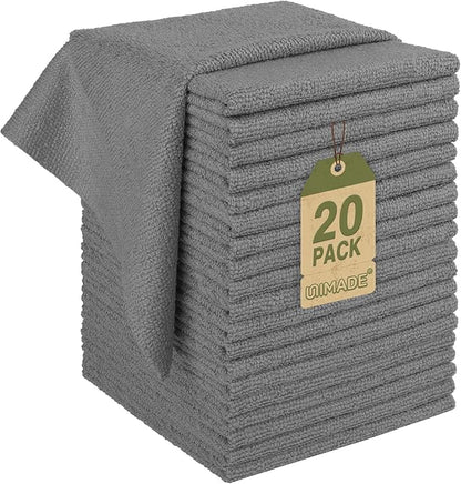 Microfiber Cleaning Cloth, 20 Pack Reusable Microfiber Towels for Cars Lint Free Cleaning Shop Towel Rags for Home Kitchen Automotive Bar Mechanic Restaurant Garage, 11.5"x 11.5", Grey