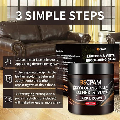 BSCPAM Dark Brown Leather Recoloring Balm,Leather Couch Scratch/Stain Remover,Leather Repair kit for Vinyl Furniture and Car Interior,Leather Dye Paint for Scratched and Faded Leather Couches
