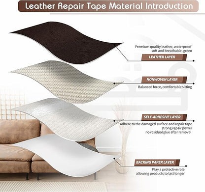 KING MOUNTAIN Leather Repair Patch,4 x 63 Inches self Adhesive Leather Repair Tape for Damaged Leather Furniture, Sofa Seating,Car Seats, Leather Goods（Fine Grained Dark Brown）