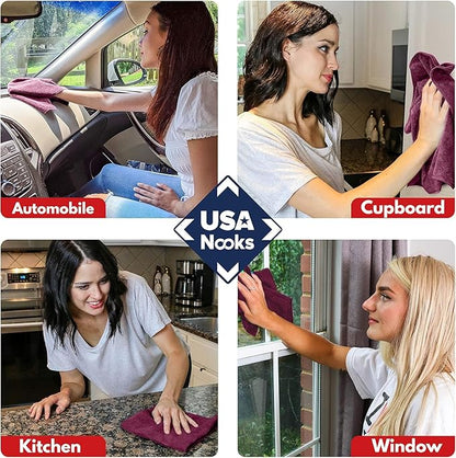 USANOOKS Microfiber Cleaning Cloth - 1200 Washes, Ultra Absorbent Towels Grip Root Weave Grime - 08pack - Burgundy