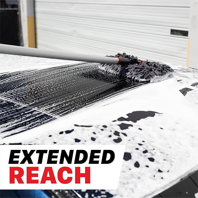 Maxshine IncrediStick Car Wash Stick | Extends to 4ft with Lightweight Aluminum Handle | Includes Microfiber & Chenille Covers | Secure Grip, Compact Design, Cleaning Tool for Cars, Trucks & RVs