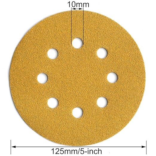 Aiyard 5-Inch 8-Hole Hook and Loop Sanding Discs 100-Grit Random Orbit Sandpaper, 100-Pack
