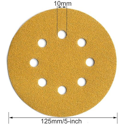 Aiyard 5-Inch 8-Hole Hook and Loop Sanding Discs 100-Grit Random Orbit Sandpaper, 100-Pack