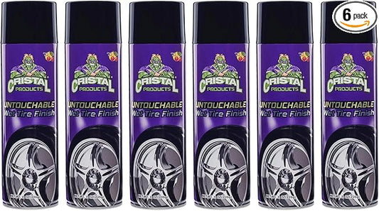 Cristal Products Untouchable Tire Shine Spray – Long-Lasting Wet Tire Finish for Deep Gloss & Protection – Waterproof Tire Shine, Easy Application, Premium Tire Cleaner Shine 8oz (6PK)