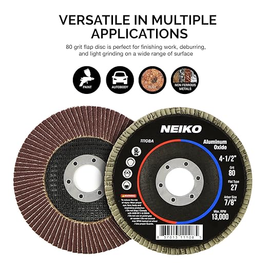 NEIKO 11108A 10 Pack Aluminum Oxide Flap Discs 4-1/2 for Angle Grinder, 80 Grit Flapper Wheel, Flat T27 Grinding Wheel 4.5 Inch Flap Disc, 7/8" Arbor Grinding Disc, Wood & Metal Sanding