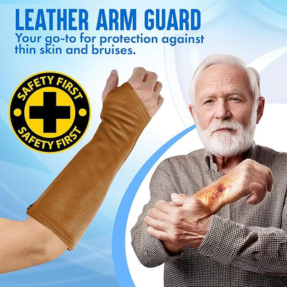 Arm Chaps Leather Protective Sleeves Arm Guard - Prevent Cuts, Scratches & Bruises - Genuine Cowhide - Ideal for Gardening & Construction - Left & Right Form-Fitting. Brown (1 Pair/X-Small).
