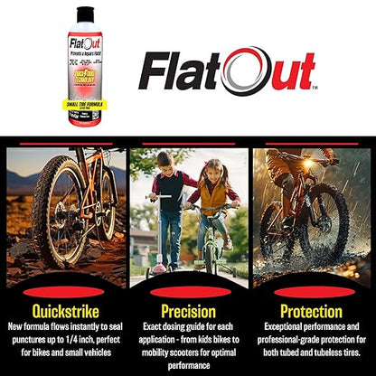 QuickStrike Tire Sealant - Small Tire/Bicycle Formula - New Formula - Prevents Flat Tires - Seals Leaks - Contains Kevlar - Tubeless Tire Sealant - 32 Ounce Bottle