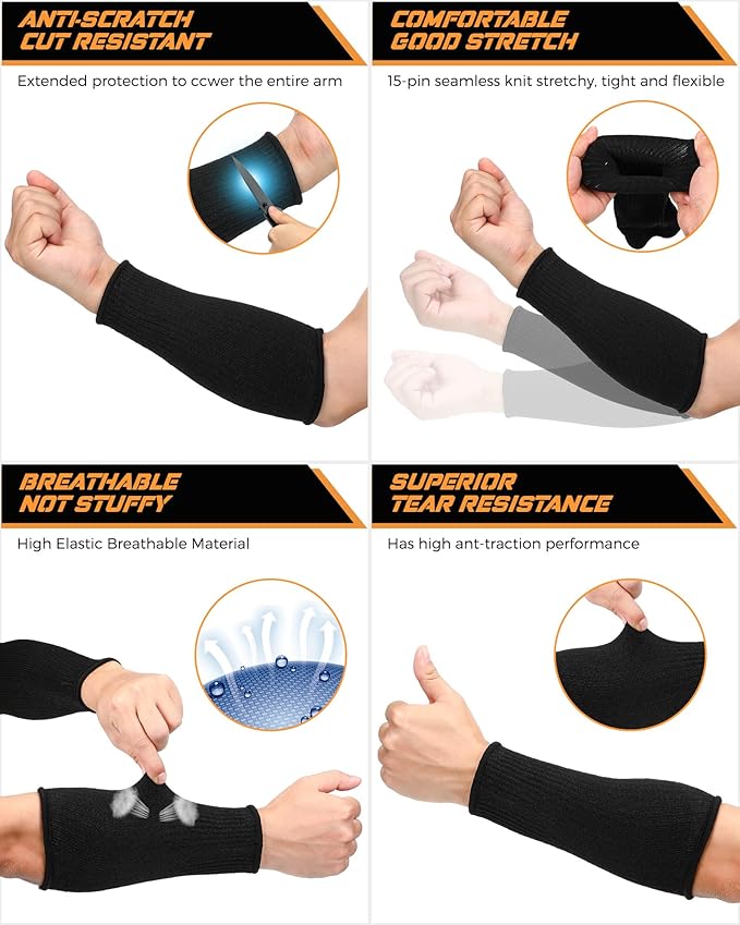 Geyoga 2 Pairs Cut Resistant Sleeve Arm Protection Level 5 Protection Safety Protective Sleeves Arm Protectors for Men Women(9.45 x 4.72 Inches,Black)