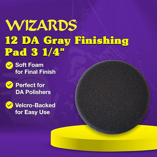 Wizards 12 DA Gray Wax and Finishing Pad - ‎12mm DA Polisher Gray Foam Finishing Pad for Waxing and Finishing - with Velcro Attachment - Auto Detailing Supplies for Beginners ‎- 3 1/4" x 1"