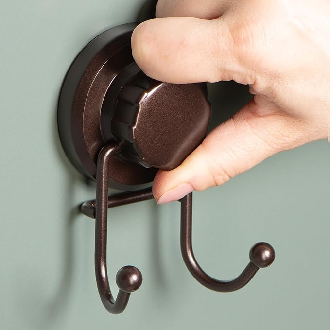 HASKO Suction Cup Hook for Shower, Stainless Steel Bathroom Suction Towel Hooks Hanger, Organizer for Towel, Bathrobe and Loofah, Includes Optional No Drill Adhesive Mount for Inside Shower, Bronze