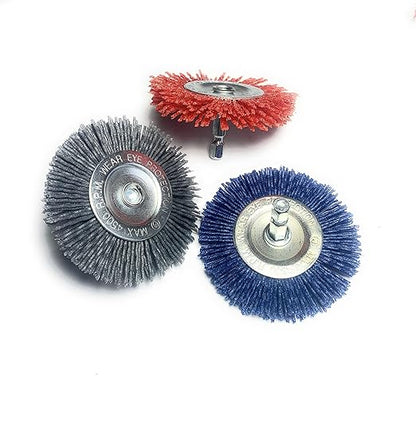 Signi 12 Pack Nylon Bristle Filament Abrasive Brush Drill Wheel and Cup Brush Set with 1/4 Inch Shank, Surface prep Remove Rust/Corrosion/Paint (2.5" Wheel, Hex Shank)