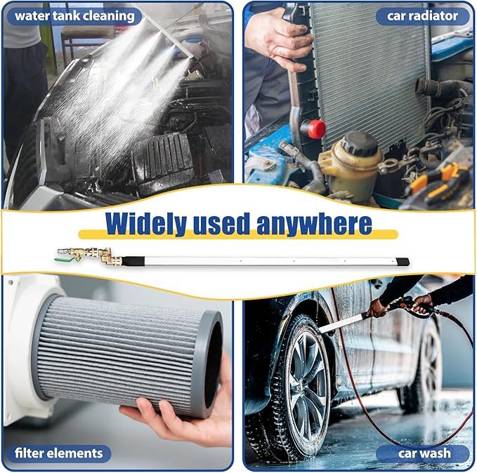 304 Stainless Steel Car Radiator Cleaner 4500PSI High-Pressure 4-Hole Fan Nozzle, 1/5" Ultra-Thin Flat Design, 180° Rotating Brass Adapter, Water-Air Dual-Use. Fits tight spaces