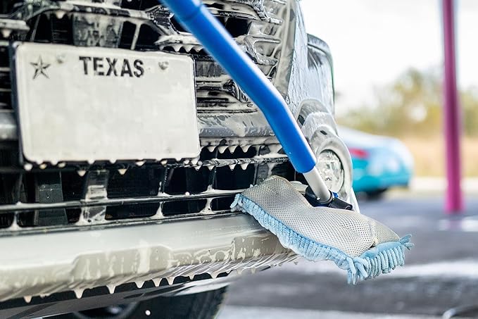 Mitt on a Stick PRO+ | Extendable Car Wash Brush, Mop, Mitt, Sponge | Blue w/ Noodle & Mesh Cover