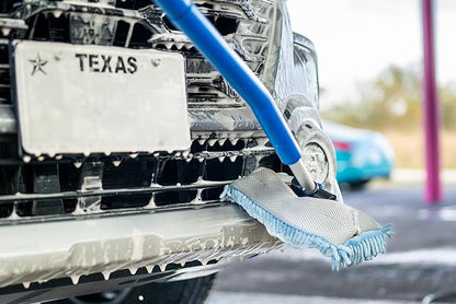 Mitt on a Stick PRO+ | Extendable Car Wash Brush, Mop, Mitt, Sponge | Blue w/ Noodle & Mesh Cover