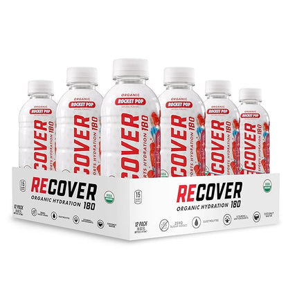 RECOVER 180 Organic Sports Hydration Drink, No Sugar Added, 20 Calorie Sports Beverage, Organic Flavors With Vitamins, Potassium-Packed Electrolytes (16.9 Fl Oz (Pack of 12), Rocket Pop)