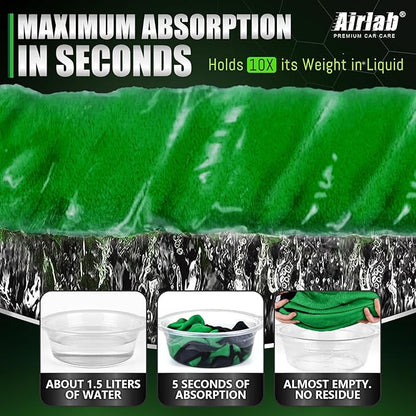 Airlab Microfiber Towels for Cars Wash Drying Thick Plush Cleaning Cloth Auto Detailing Super Absorbent for Interior & Exterior Lint Free, Streak Free, 35 x 24 Inch, 500 GSM, Pack of 2, Grey-Green
