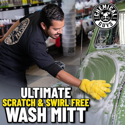 Chemical Guys The Stranger Double Sided Mitt Yellow/Black 2 Pack - Versatile Car Wash and Detailing Mitt with Scratch-Free Microfiber Cleaning (MIC51002)