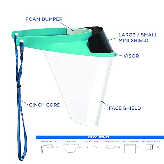 Pac-Dent-V202PW-A iVisor Plus Reusable Face Shield Kit, Full Face Protective Shield with Anti-Fog Coating and Cinch Cord, Adjustable to Comfortably Fit All Head Sizes, Pearl White
