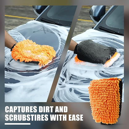 2Pack1300 microfiber towels for cars 36“ x 24” & 24“ x 16” and 2 Double Sided Car Wash Mitts Set, Super Absorbent, Scratch-Free, Reusable, For Car Detailing, Washing, Waxing, Motorcycle, Windows