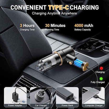 KMM Handheld Car Vacuum Cleaner, 11000PA Vacuum Cleaner & Air Duster, 120W High Power Vacuum Portable Cordless, Hand Held Vacuum Rechargeable with Multi-Nozzles & LED Light for Home, Car, Office