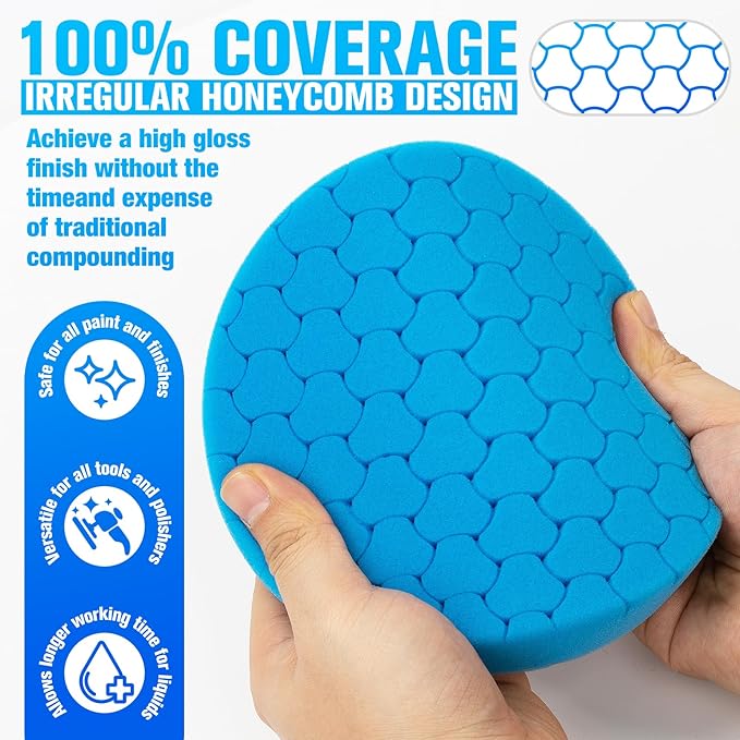 KUIMIT Blue Polish Pad, Buffing Polishing Pads, 1Pc 6.5 Inch Face for 6 Inch 150mm Backing Plate Compound Buffing Sponge Pads for Car Buffer Polisher Compounding, Polishing and Waxing
