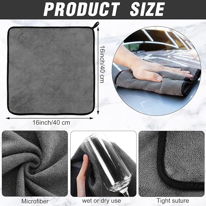 Tallew 40 Pcs Microfiber Towels 16 Inch x 16 Inch Microfiber Cloth Car Drying Towels for Cars Washing Polishing Office Windows Cleaning Household Supplies (Gray)