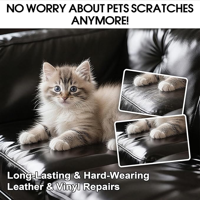Black Leather & Vinyl Repair Kit for Furniture, Car Seats, Couch, Purse - Fix Scratches, Tears, Fading on Genuine, Faux, Artificial Leather - Super Easy Instructions with Color Mixing Guide