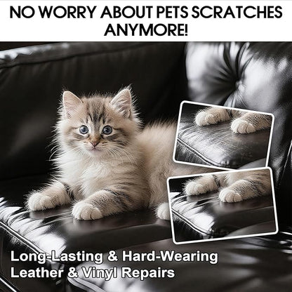Black Leather & Vinyl Repair Kit for Furniture, Car Seats, Couch, Purse - Fix Scratches, Tears, Fading on Genuine, Faux, Artificial Leather - Super Easy Instructions with Color Mixing Guide
