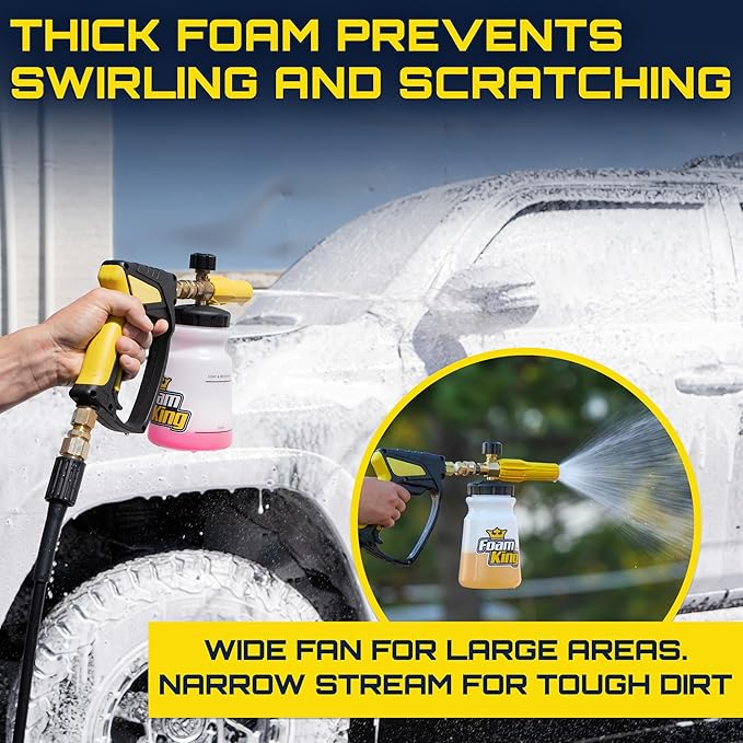 Foam King Foam Cannon for Pressure Washer, Car Wash Soap Sprayer with 1/4" Quick Connector, Wide-Neck Bottle, Adjustable Snow Foam Blaster for Auto Detailing, Trucks, Motorcycles & More