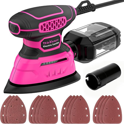 THINKLEARN Detail Sander - 13000 OPM Compact Electric Sander Tool, 1.2A Mouse Sanders with 15Pcs Sandpapers and Dust Box, Handheld Sanding Machine for Woodworking, Furniture and Small Projects