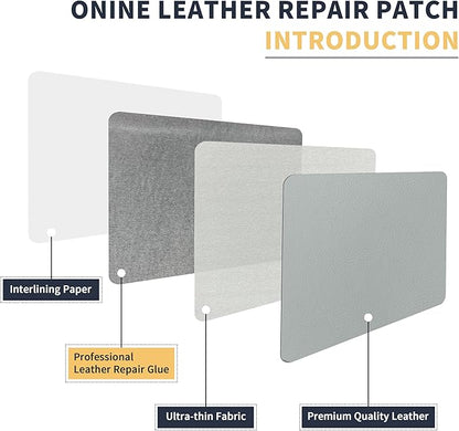 ONine Leather Repair Patch，Leather Repair Tape, 12 x 48 inches Leather Repair Patch for Furniture,Vinyl Repair Kit，Leather Couch Patch，for Sofas, Furniture, Car Seats(Blue Gray-Litchi Grain)
